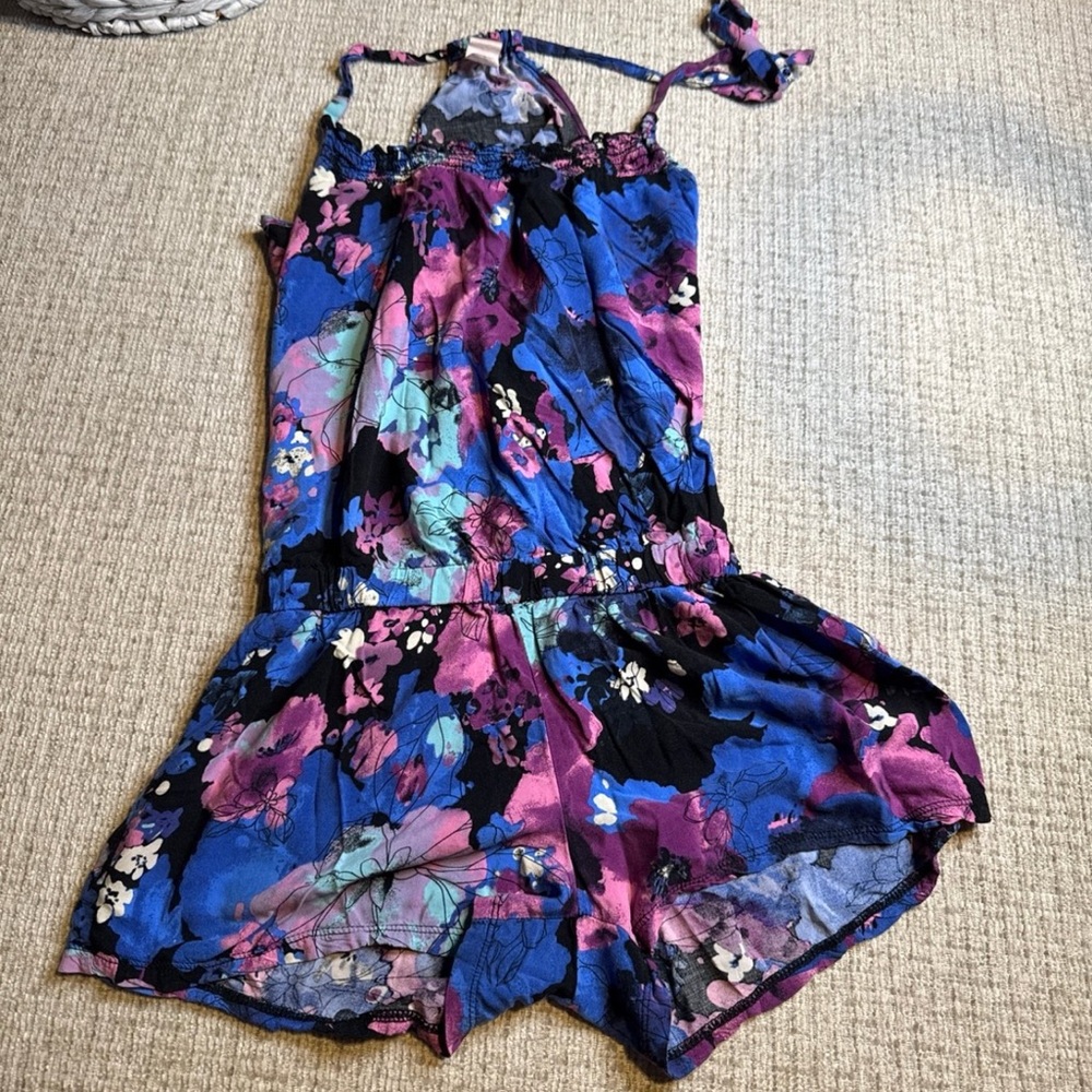 Small Floral Romper in Blue and Pink